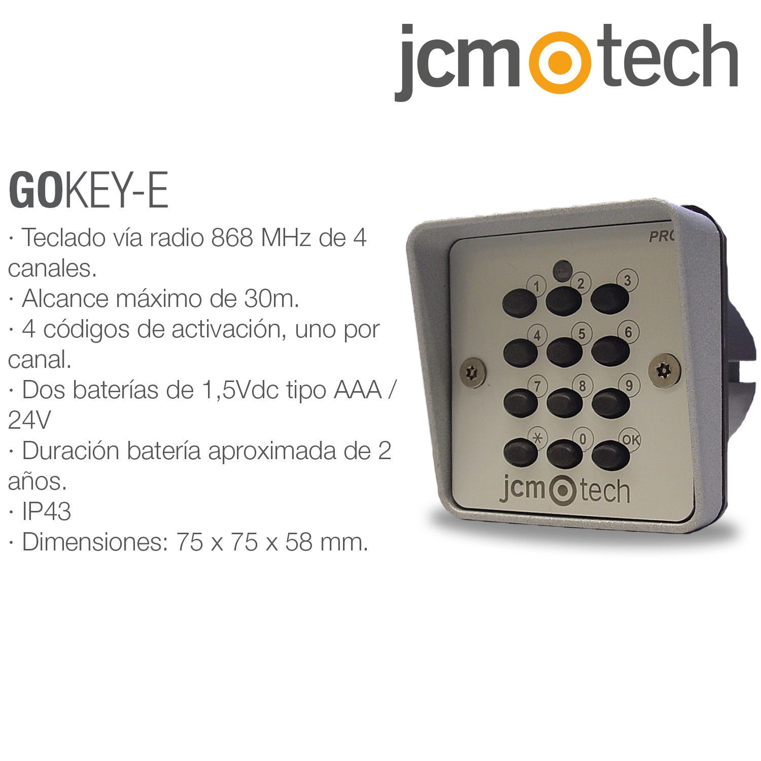 GO-KEYPRO-E – Teclado de pared vía radio empotrado gestionable desde cloudAssistant
